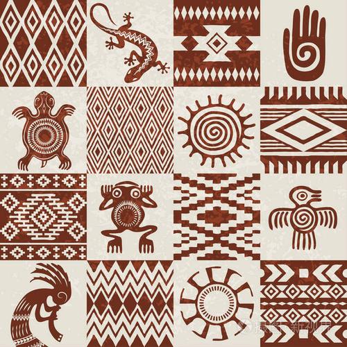 印第安印第安人的种族图案和符号, 以无缝的纹理编成.