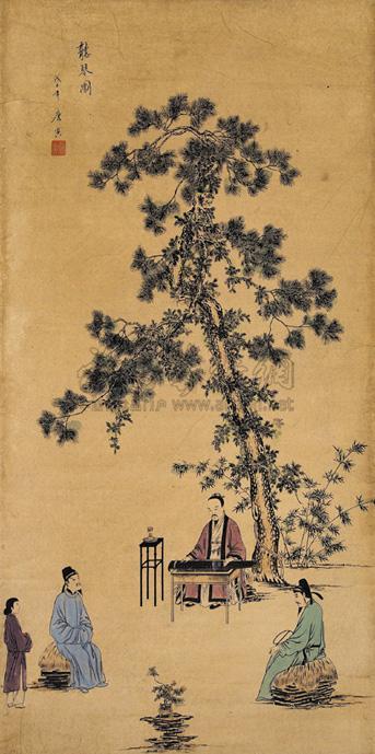 0844 听琴图 立轴 纸本