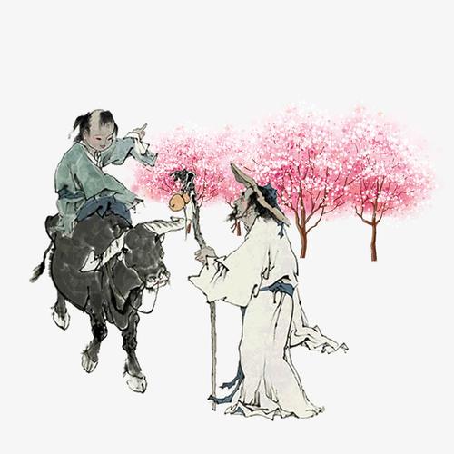 彩色创意杏花村卡通插画