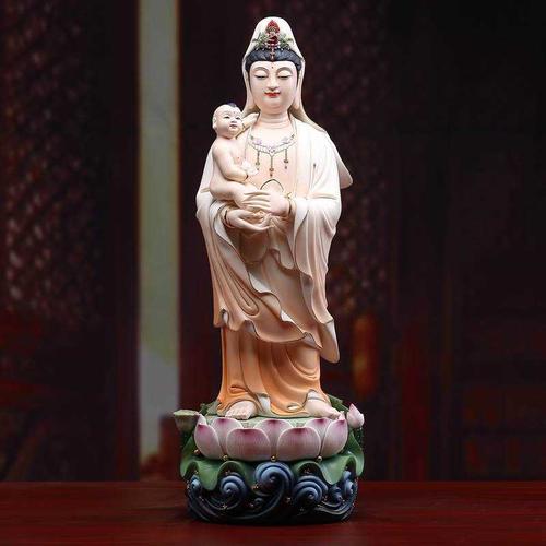 德化陶瓷观音菩萨佛像摆件 立莲观世音菩萨 送子观音家居供奉专用