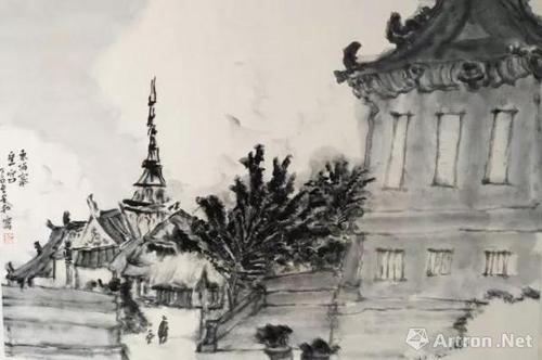 《柬埔寨皇宫》  周松 44.5x67.5cm 2018年 纸本设色