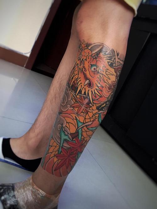 小腿龙_纹身图案手稿图片_丁岩的纹身作品集