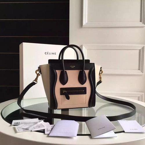 赛琳顶级luggage nano提跨包 168243黑色配粉色配白 celine日本官网