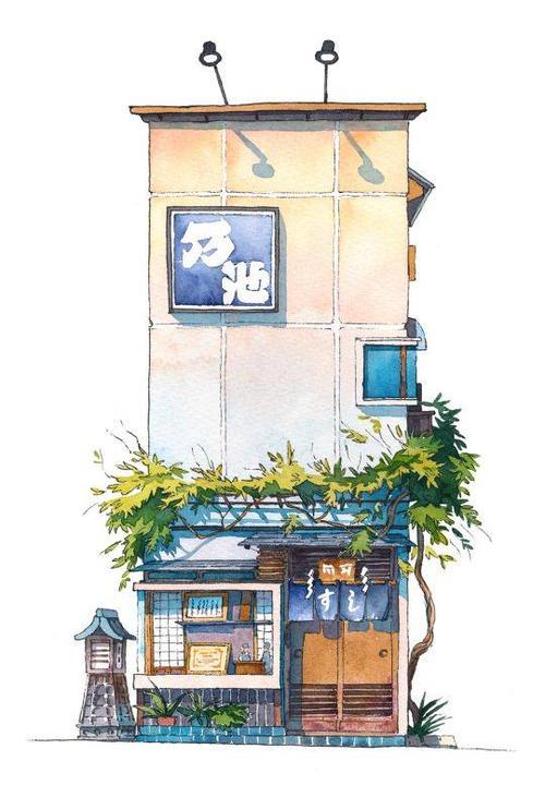 插画#手绘#水彩#[cp]小房子 | 来自日本艺术家 mark powell 水彩作品