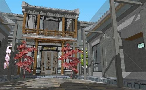 某古典中式风格四合院别墅住宅建筑体设计su模型