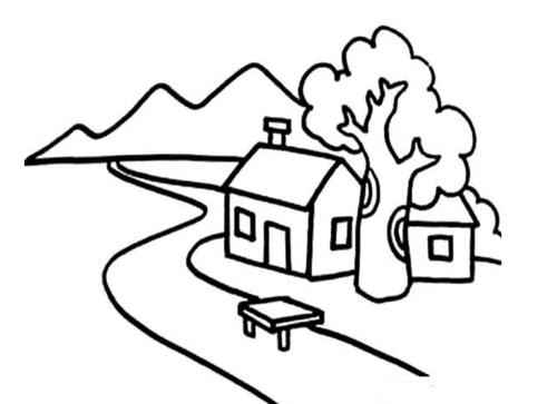 山水风景简笔画图片大全-乡村小景