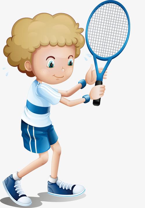 手拿球拍的卷发男孩