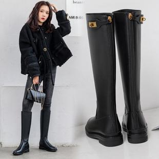 高筒靴长靴中筒靴子真皮长筒骑士靴女2021早秋款不过膝小个子马靴