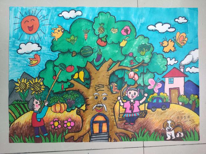 黄紫萱(睿娜)绘画作品《神奇的大树》