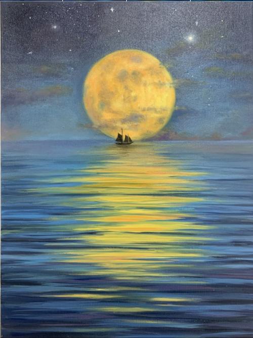 油画 海上升明月