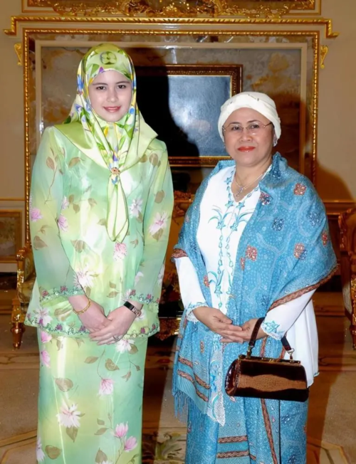 文莱王妃迎接大马国王,躲在婆婆身后也难掩美貌,被王子独宠17年