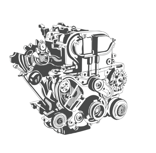 手绘汽车发动机