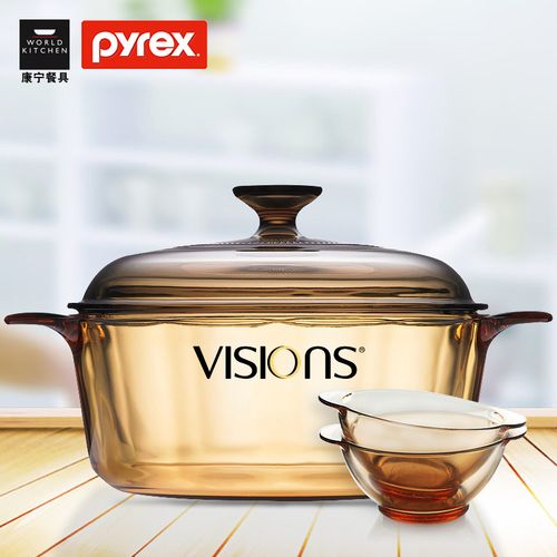 pyrex 耐热玻璃碗2只 晶彩透明 康宁锅2.