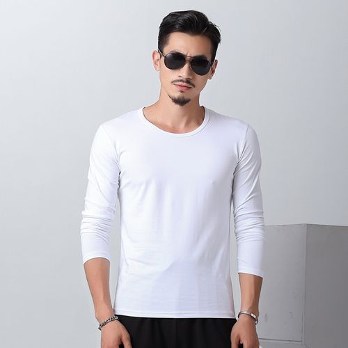 2021春夏新款男士圆领长袖t恤男弹力时尚百搭纯色长袖