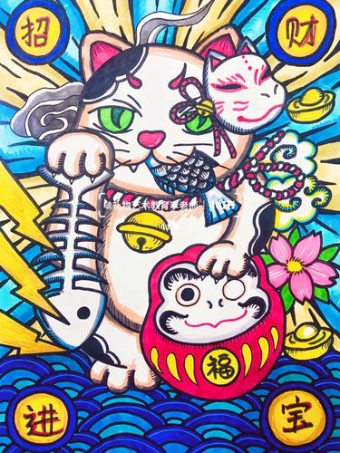 国潮风《招财猫》喵～_国潮_招财猫_插画_临摹_我的插画分享_文化