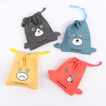 收纳袋小熊布艺束口袋 帆布抽绳袋抽拉式布袋子手提小布袋 红色狐狸