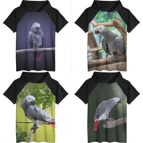 非洲灰鹦鹉鸟动物图案男女短袖t恤夏季衣服装潮插肩连