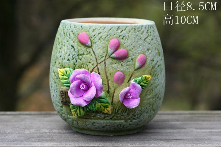 粗陶花器韩国式多肉家居摆件盆批发多肉陶瓷花盆立体捏花家居