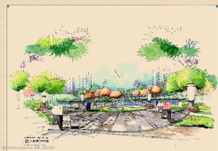 城市广场手绘效果图