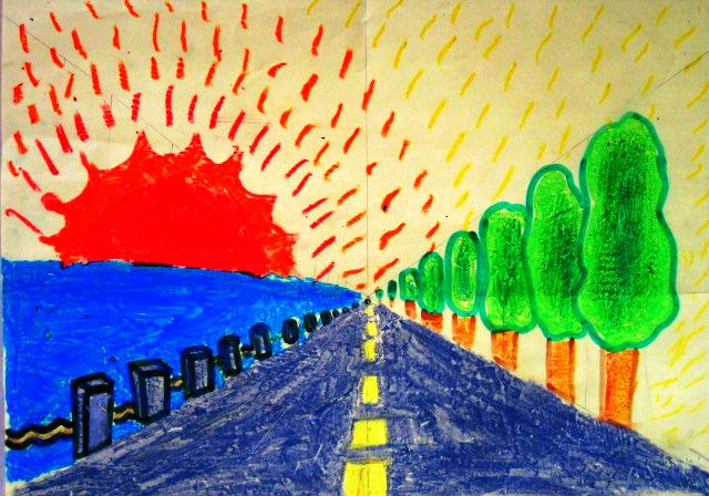 五年级同学画《景物的近大远小现象》作品展示