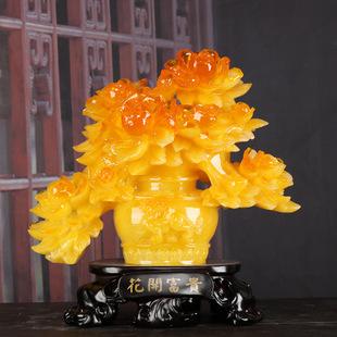 牡丹花摆件花开富贵招财貔貅装饰品玄关客厅工艺家居摆设结婚礼物
