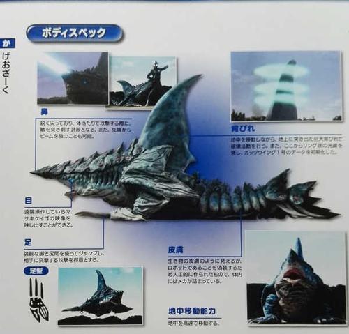 登场于《迪迦·奥特曼》第43话,是正木敬吾制造的巨大鲨鱼型机器怪兽