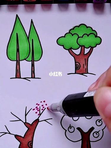 树干再换一个大致的星星一颗小树就画好了再用同样的方法画出另一棵树