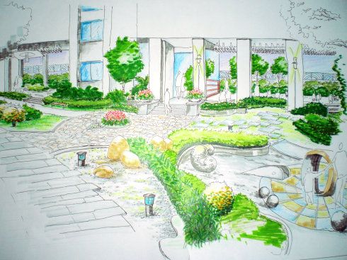 个人手绘景观效果图及手绘线稿