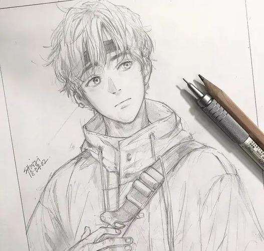 线条干净利落的帅气小哥哥铅笔素描作品,好养眼