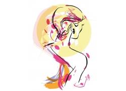 水彩画美女肩膀插画