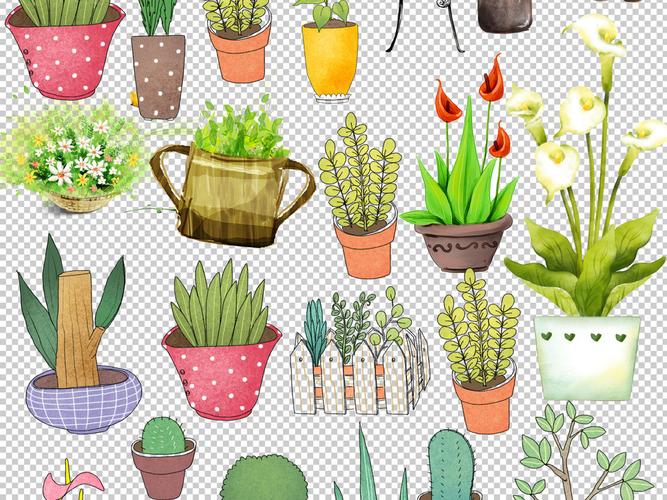 0241植物花朵卡通手绘植物手绘盆栽仙人掌小清新免抠素材