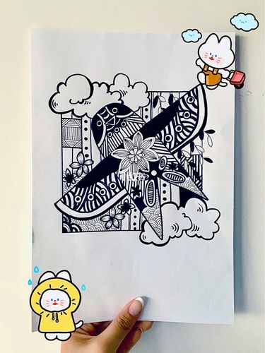 【59】线描|黑白装饰画《风筝》_装饰画_绘画_全家怎么样_放风筝_寻找
