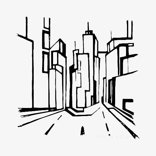 黑白城市手绘简笔画