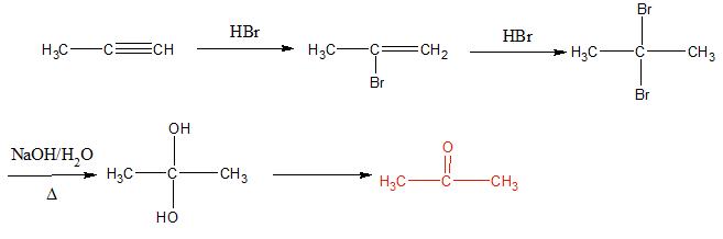 写出丙炔与hbr按1:2加成产物(氢原子加在含氢较多的碳