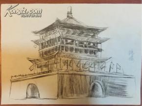 风景素描,铅笔写生(钟楼)