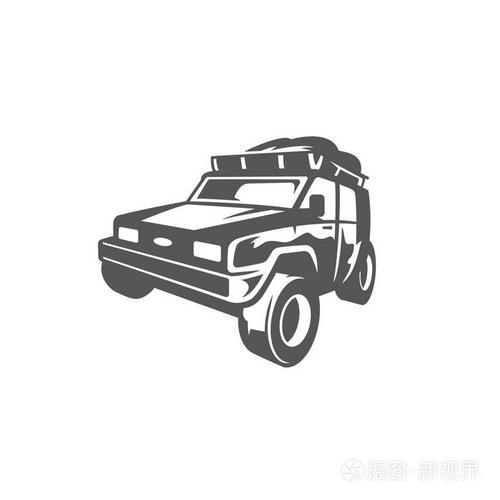 在白色背景矢量插图上隔离的越野车.探险suv,探险越野
