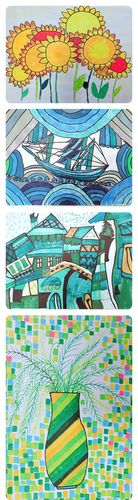 这一课重点在于认识邻近色,感受用邻近色表现画面的美感,创作出色彩