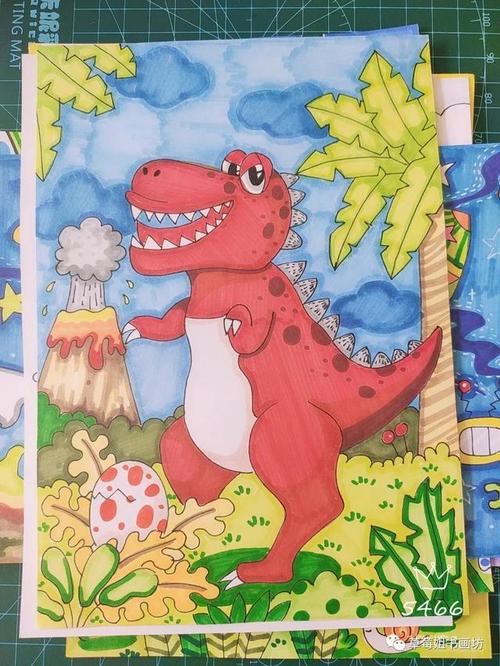 教程|儿童创意水粉画《恐龙》