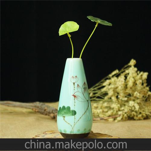 zakka简约陶瓷花瓶花插工艺品创意手绘荷花花瓶多肉水