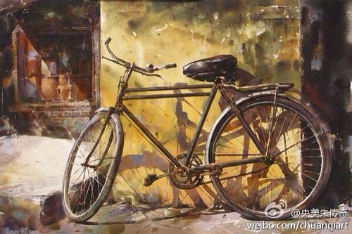 水彩画单车 from internet