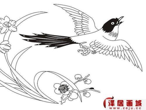 喜鹊在树枝上的简笔画