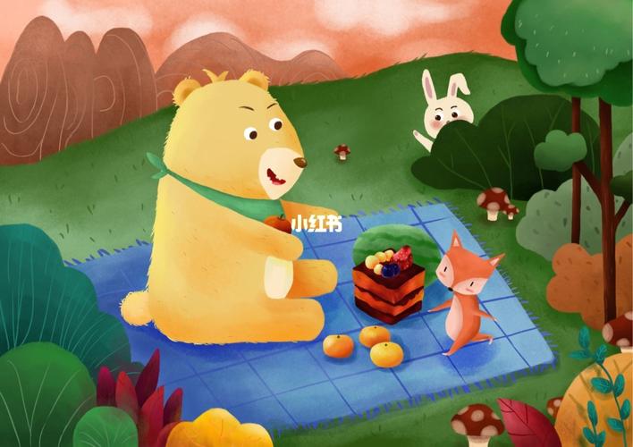 板绘儿童插画动物野餐_板绘_插画_野餐_绘画_文化_绘画