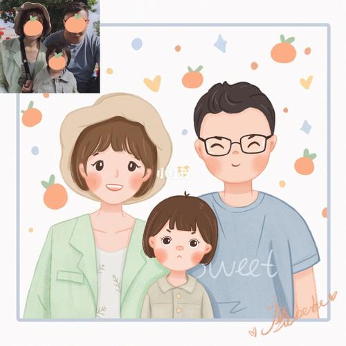 头像练习|一家三口 全家福|温馨插画|简笔画_插画_简笔画_全家福_我是