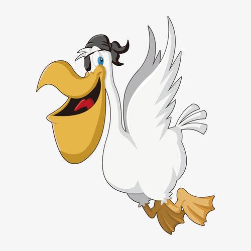 鸟类,飞鸟,白色羽毛,大嘴,海盗,动画, 手绘, 卡通, 