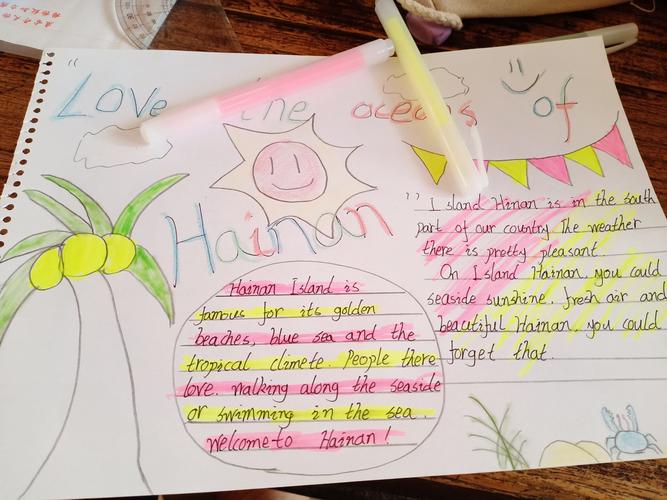 经过上色的手抄报是不是更好看了呢,这样一张我爱海南海洋的手抄报就