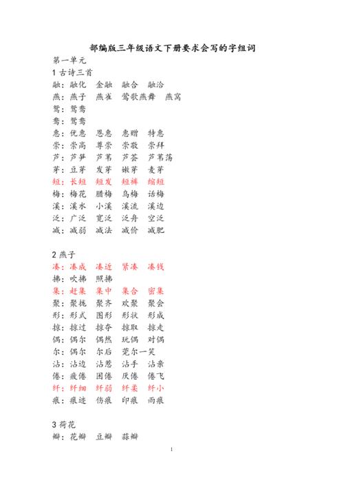 部编版三下语文生字表词语拓展.docx