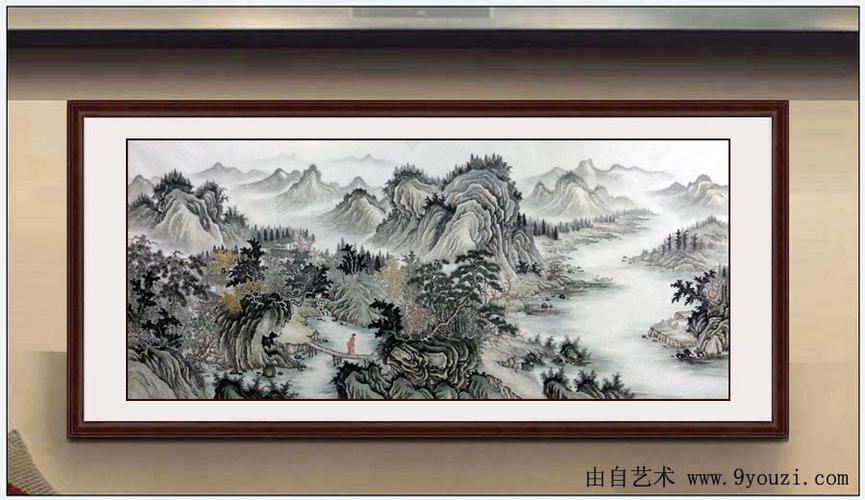 会议室办公室装饰挂画送礼 王一民 无款 小八尺纯手绘横幅国画山水