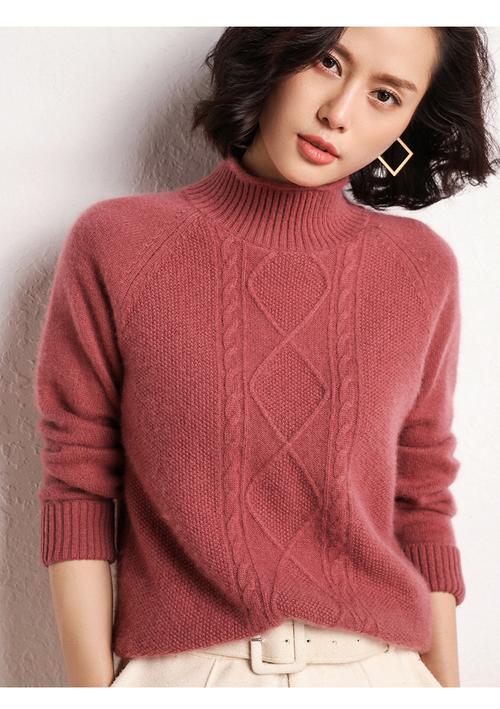 圣绒娇加厚半高领套头毛衣女修身羊绒衫插肩袖针织打底衫秋冬新款