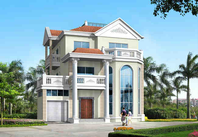 欧式风格新农村自建三层带罗马柱别墅外观效果图