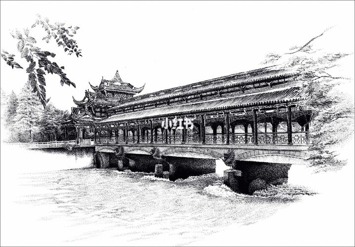 手绘钢笔画,成都及其周边景点